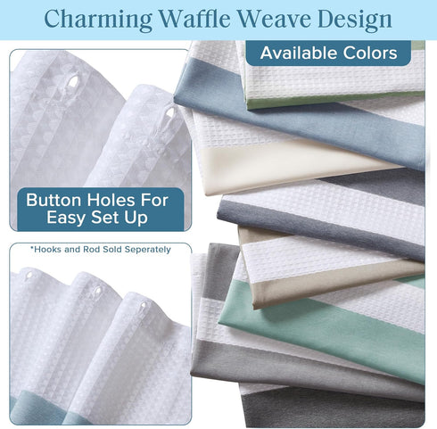 Madison Park Shower Curtain Waffle Weave Striped Pieced Design Fabric Shower Curtains for Bathroom with 3M Scotchgard Moisture Management Premium ...