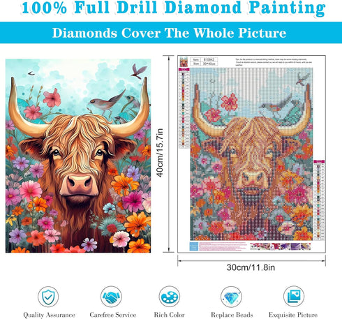 DIY Diamond Painting Kits for Adults Cow Diamond Art Kits for Adults Beginners, Full Drill Round Diamond Gem Art Painting Kits for Home Wall Decor...