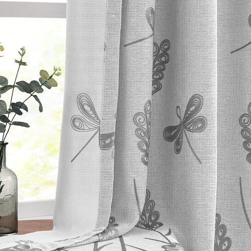 Melodieux Wheat Embroidery Linen Textured Curtains for Living Room Bedroom, Farmhouse Style Rustic Flax Drape Grommet, Grey Wheat, 52 by 84 Inch (...