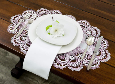 White Mauve Rose Jacquard Lace Doily, Placemats, Dresser Scarf, Table Runner (14Wx21L Set of 2)...