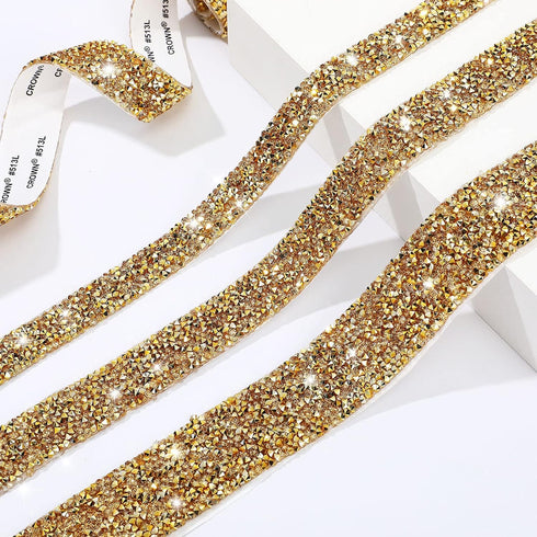 Bling Crystal Rhinestone Ribbon, DIY Self-Adhesive Rhinestone Sticker Ribbon for Wedding Cakes Birthday Crafts Decorations(Gold,1.1 Inch Wide)...
