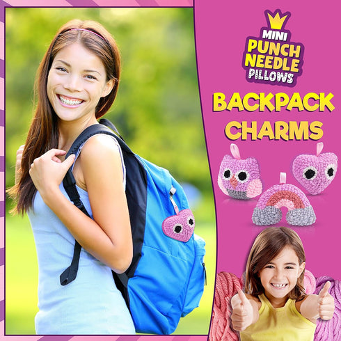 CRAFTILOO 3Pcs of Embroidery Punch Needle kit for Kids Mini Pillows Googly Heart Owl Rainbow Needlepoint Craft Embroidery Pen Needle Punch Kit Art...