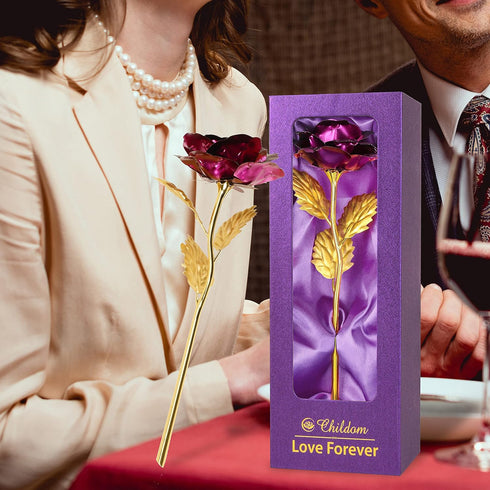 Childom Birthday Gifts for Women,Christmas Rose Gifts for Mom,Purple Rose Present for Her,Wife,Sweet Artificial Flower for Grandma,Daughter,Women,...