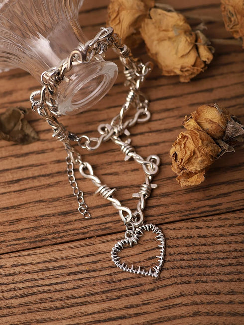 Sacina Gothic Barbed Wire Heart Necklace, Zinc Alloy Heart Pendant, Goth Jewelry Gift for Women...