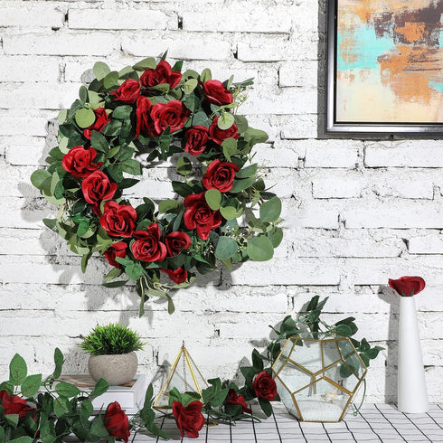 Syhood Artificial Rose Garlands Rose Vines Leaves Banners Hanging Fake Floral Garland Flower Vine for Wedding Arch Ceremony Home Garden Outdoor Pa...