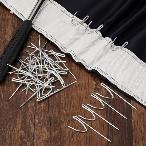 Jetec 50 Pieces Metal Drapery Pins Curtain Hooks Long 7 cm by 1. 8 cm Bulk Silver Stainless Steel Pleated Drapes Pin on Hooks with Clear Box for H...