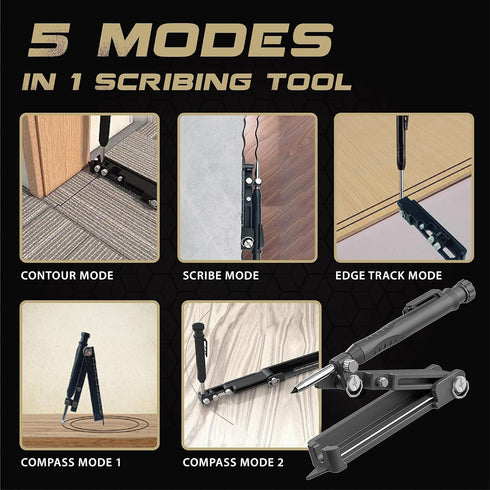 Multi-function Scribing Tool, Zinc Alloy Smart Scribe Tool with Solid Carpenter Pencil, DIY Scribe Tool woodworking, Gauge Scriber Line Maker, Mea...