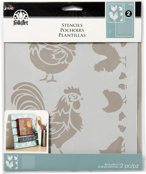 FolkArt Chicken Coop, 8.5 x 9.5-Inch Coordinating Stencils (Pack of 2), 8.5" x 9.5", 3 Count...