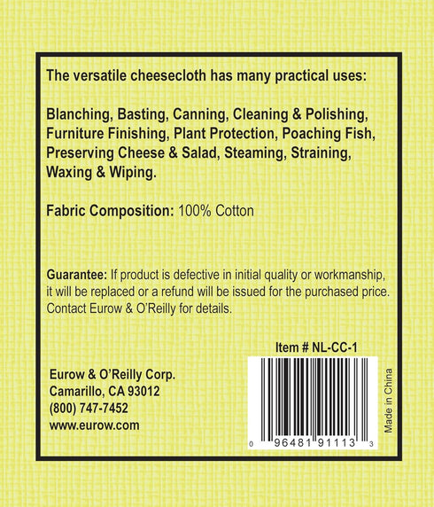 Nouvelle Legende Commercial Grade Unbleached Cotton Cheesecloth, Durable, Lint-Free, Reusable, Machine Washable for Straining, Cooking, Basting, C...