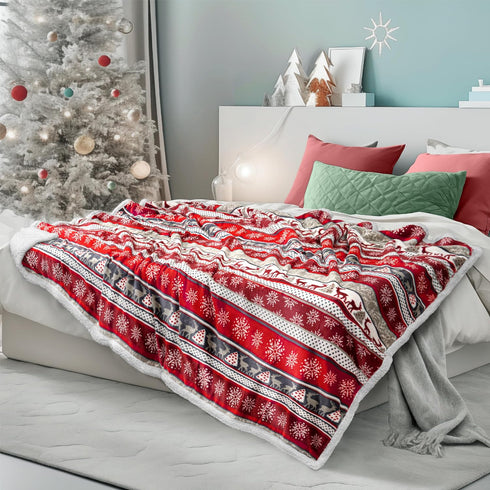 PAVILIA Premium Christmas Sherpa Throw Blanket | Christmas Decoration Reindeers, Fleece, Plush, Warm, Cozy Reversible Microfiber Holiday Blanket 5...