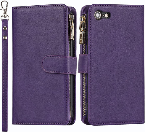 Jaorty Compatible with iPhone 7/8/iPhone SE 2nd 2020/iPhone SE 3rd 2022 Wallet Case, 9 Card Slots, Zipper Cash Pocket, Magnetic Leather Cover, Sho...