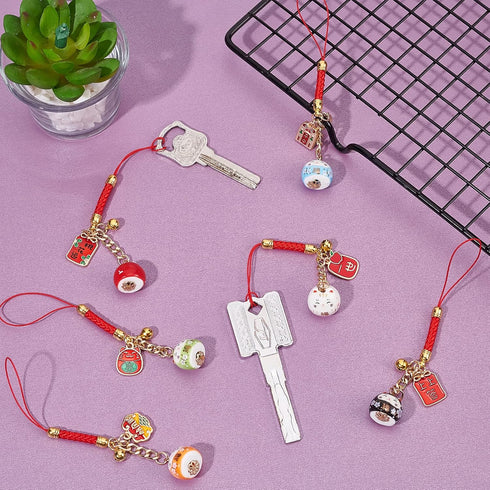 6PCS Lucky Cat Beckoning Cat Keychains Pendant Japanese Maneki Neko Cat Charm Mascot Pendants Fortune Pendants Wealth Health Fortune Evil Avoiding...