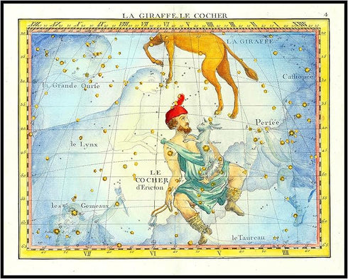 Posterizer 1 pcs-1776 star chart of the constellations Camelopardal & Auriga-Astrology & Zodiac Art-Astronomy & Celestial Art- UNFRAMED Wall Art...