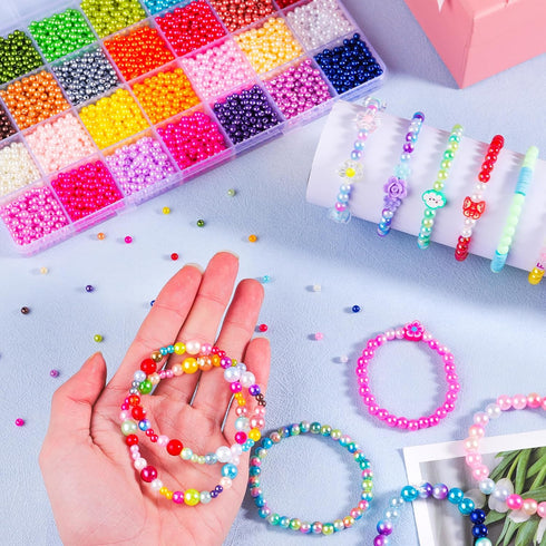 4200PCS Pearl Beads for Jewelry Making 28 Colorful 4mm Round Pearl Beads for Bracelets Making Kit Small Pearl Filler Beads for DIY Craft Necklace ...