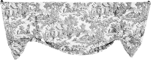 Victoria Park Toile Tie-Up Valence Window Curtain, Black...