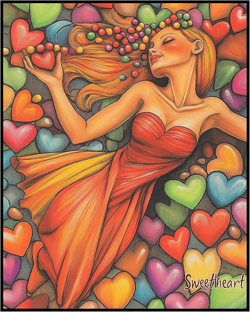Posterizer 1 pcs-cute colorful girl with hearts -Valentine's day inspired art-Romantic Art-Holiday Poster Collection-Gift for Couples boyfriend gi...