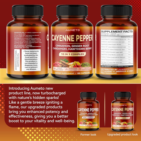 Cayenne Pepper Capsules - Ultra complex with Cinnamon, Ginger, Cardamom, Hawthorn Berry - Support Digestion, Circulation & Overall Wellness (180 c...