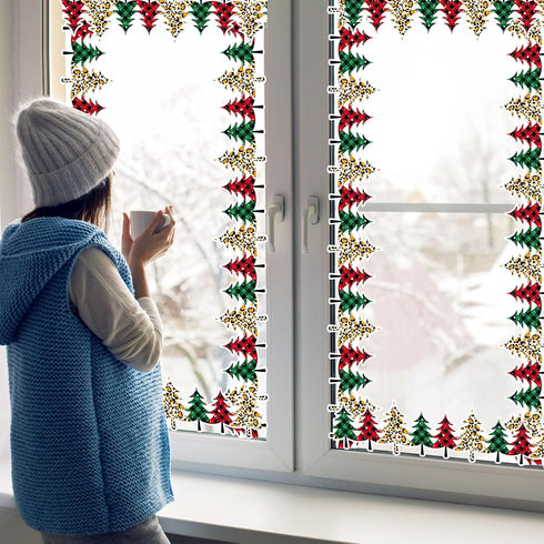 49.2 Ft Christmas Tree Bulletin Board Border, Self-Adhesive Plaid Leopard Christmas Tree Bulletin Board Border Trim for Christmas Winter School Cl...