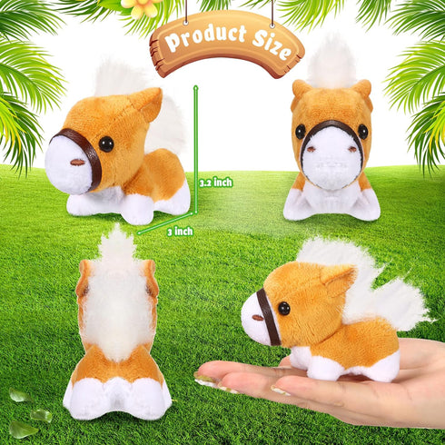 Stuffed Horse, 12 Pieces Assorted Toy Figures, Plush Animals for Holiday Party Favors, 3.2 x 3 Inch...
