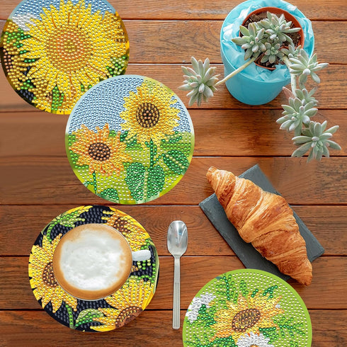 8 Pcs Diamond Painting Coasters, Sunflower Diamond Painting Coasters for Adults DIY Diamond Art Coasters for Drinks Painting Kits Supplies...