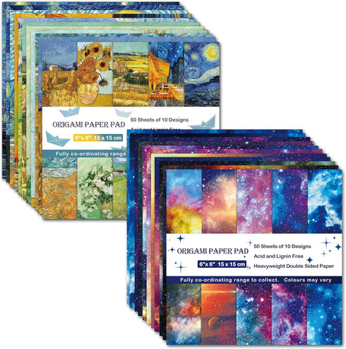 Origami Paper Kit Double Sided 100 Sheets 20 Colors 6 Inch Square Easy Fold Arts Crafts DIY Handwork Origami Papers Beginner Van Gogh and Starry S...