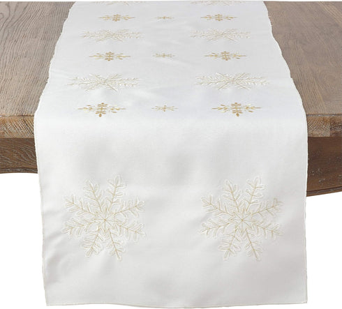 Saro Lifestyle Embroidered Snowflake Design Table Runner, Ivory, 16"x72"...