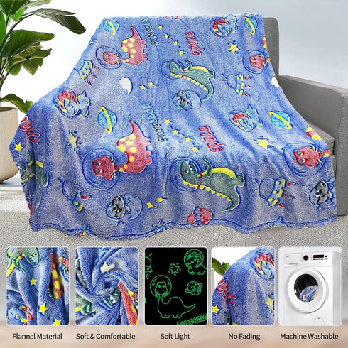 Dinosaur Blanket for Boys, Personalized Baby Blankets for Boys, Dinosaur Glow in The Dark Blanket for Kids, Toddler Blanket for Boys, Soft Fleece ...