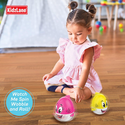 Kidzlane Shark Bath Toy for Babies and Toddlers | 2-Pack Pink and Yellow Bath Toy with Sound Effect | Weeble Wobble Toy for Babies | Shark Toy for...