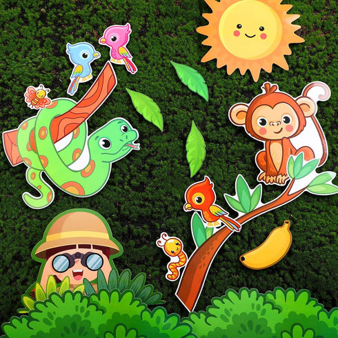 103 Pcs Jungle Bulletin Board Set Welcome to The Jungle Animal Bulletin Board Decorations Monkey Elephant Forest Cutouts Educational Classroom Wal...