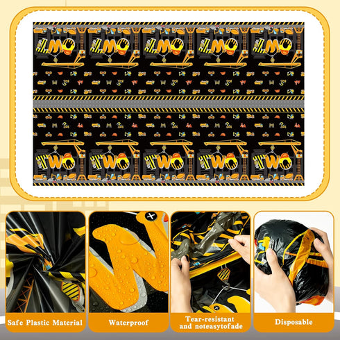 3Pcs Construction Birthday Party Tablecloth Dump Truck Plastic Table Covers for Kid Two 2nd Birthday Table Decorations Construction Theme Disposab...