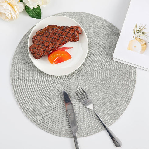 Round Placemats, Crossweave Heat Resistant Classic Woven Round Place Mats Diameter 13.5 inch for Kitchen Table Set of 6 (Light Gray)...