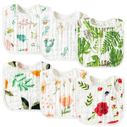 Zainpe 6Pcs Snap Muslin Cotton Baby Bibs Summer Cactus Patterns Infants Drooling Bib Soft Absorbent Adjustable Burp Cloths Feeding Bibs for Newbor...