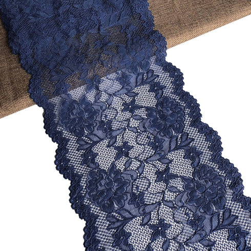 7 Inches Wide Stretch Lace with Floral Pattern for Bridal Wedding Decorations, Sewing and DIY Crafts- 5 Yards (6128 Navy)...