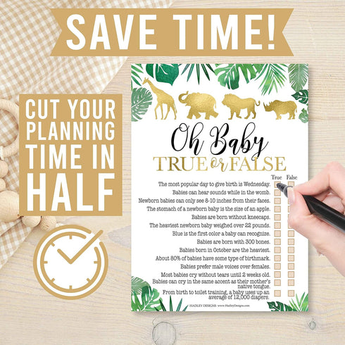 Hadley Designs Hilarious Baby Shower Games Set – 25 Double-Sided Cards for 25 Guests, 2 Games, Word Scramble Baby Shower Game, True or False, Gend...
