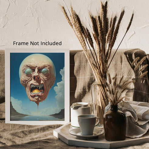 Posterizer 1 pcs-surreal flying scary alien head-Abstract & Modern Art-Fantasy & Fiction Art-Gift for Art Lovers-Decor for Home & Office- UNFRAMED...