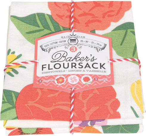 Now Designs Floursack Kitchen Towels Quick Dry Cotton Hand Towel Set, 3 Count, Flowers of The Month, 20 x 30 in...