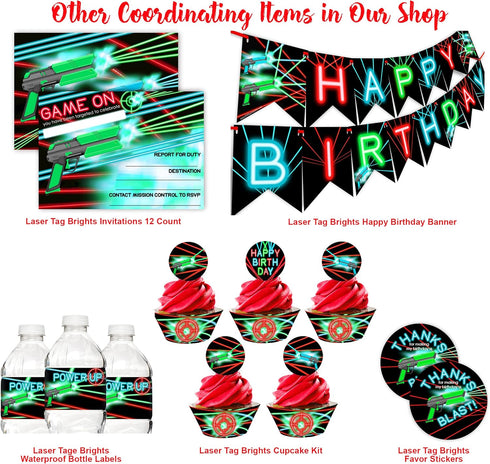 Laser Tag Brights Invitations - 12 Invitations + 12 Envelopes - Double Sided - Laser Tag Party Supplies - Laser Tag Party Supplies - 12ct Brights...