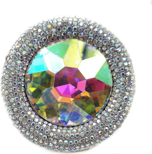 Glitter Wide Pave Round Stone Shaped Brooch Rhinestone Pin...