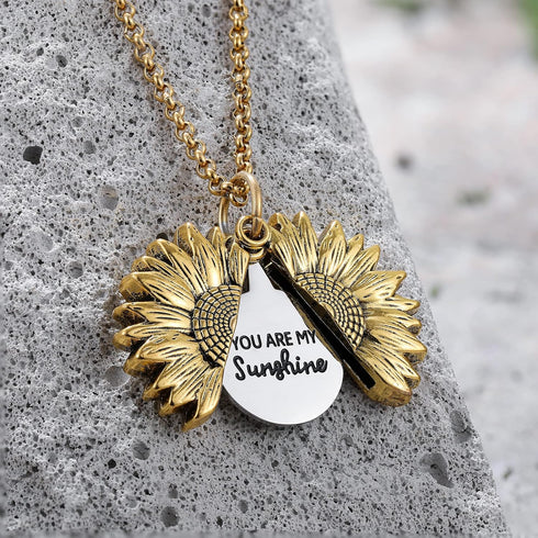 SLOONG You are My Sunshine Inspiring Engraved Necklace Memorial Hidden Message Sunflower Locket Necklace (Beautiful girl you can do amazing things...