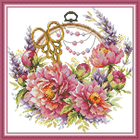 ITSTITCH Stamped Cross Stitch Kits - Full Set of Embroidery for Beginners or Adults,14 CT 2 Strands DIY Peonies for Needlewoman Patterns Counted A...