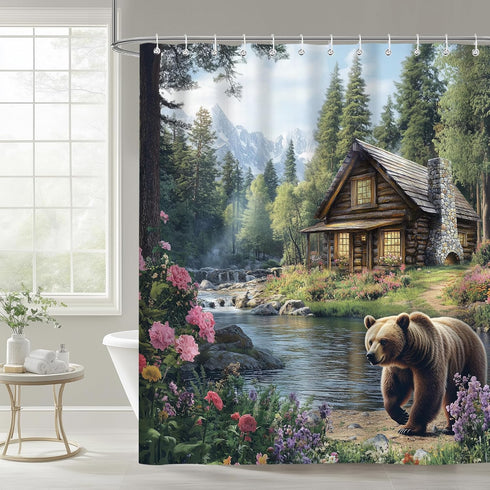 iTapnoom Rustic Bear Shower Curtains, Farmhouse Lake Country Lodge Cabin Fabric Shower Curtain for Bathroom, Camp Woodland Bathroom Accessories De...