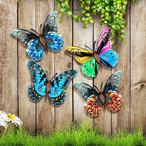 8 Pieces Metal Butterfly Wall Art Decor, 3D Butterfly Hanging Wall Decor Sculpture for Balcony Patio Living Room Garden Outdoor Fence Decoration (...