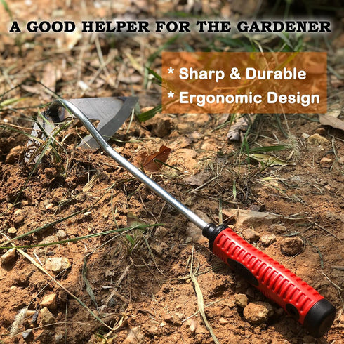 SHANFEEK Hoe Garden Tool Hollow Hoe for Weeding 15-Inch Weed Removal Tool for Yard with Rubber Non-Slip Handle(Red)...