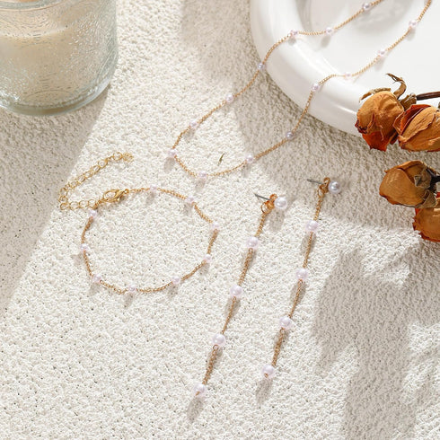 Dainty Pearl Jewelry Set for Women Bridal Faux Pearl Choker Necklace Small Pearl Bracelet Long Pearl Earrings...