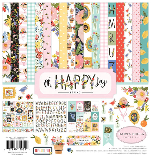 Carta Bella Paper Company Oh Happy Day Collection Kit paper, yellow, teal, blue, navy, green, red 12-x-12-Inch...