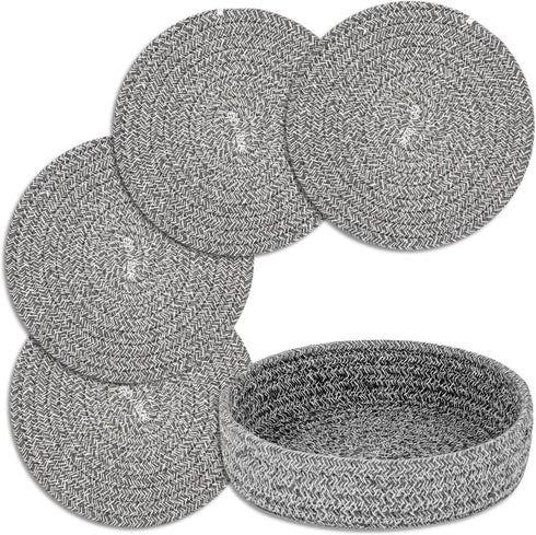 Trivets for Hot Dishes, Trivets for Hot Pots and Pans, Cotton Coasters 4 Pcs and Storage Basket 1 Pack, Pot Holders for Kitchen, Hot Pads for Tabl...