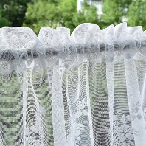 Molaxhome White Lace Valances for Windows 51x16inch, Lace Floral Embroidered Semi Sheer Curtain for Kitchen Cafe Dinning Bath Room 1 Pcs (White)...