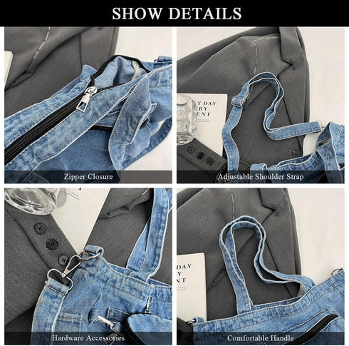 Denim Tote Bag, Large Capacity Jean Purses for Women Denim Crossbody Handbags with Small Purse...