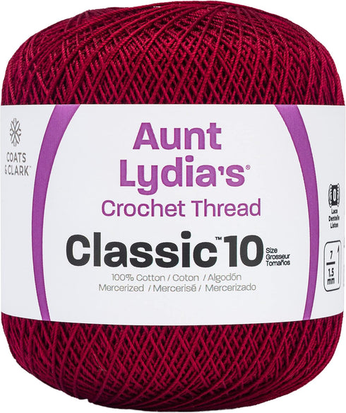 Coats Crochet Aunt Lydia's Crochet, Cotton Classic Size 10, Burgundy (154-492)...