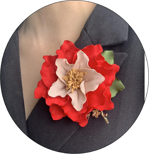 ETA Red Lily Flower Pin Brooch, Floral Fabric Brooch or for Women, Wedding Party Dress and Scarf Accessories, Fashion Accesories Women Girls Birth...